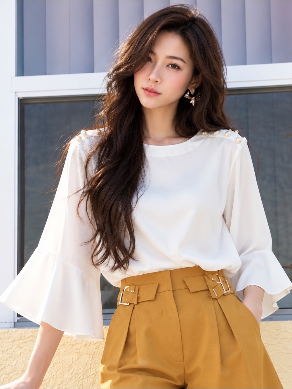 Zara Women’s White Flare Bell Sleeve Blouse Top
